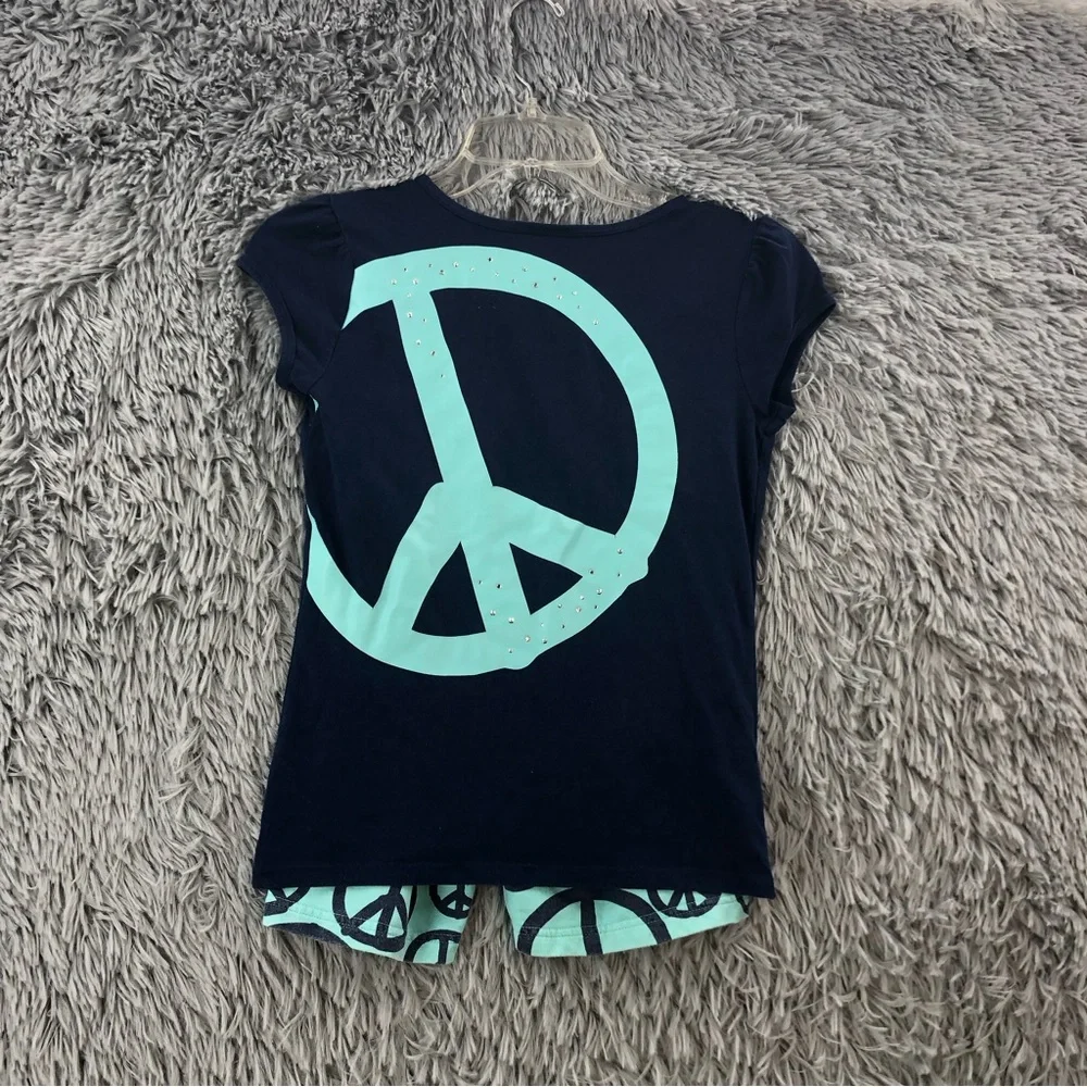 Limited Too Shorts Set Girls Size 10 2 Piece Peace Emblem Blue Green